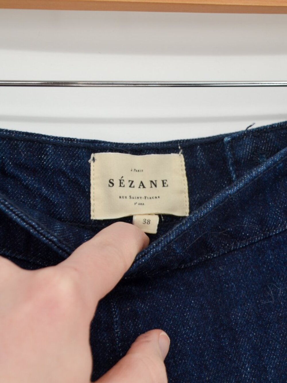 Sezane High Rise Wide Leg Navy Denim Button Front Pants Size 38 - Picture 6 of 9